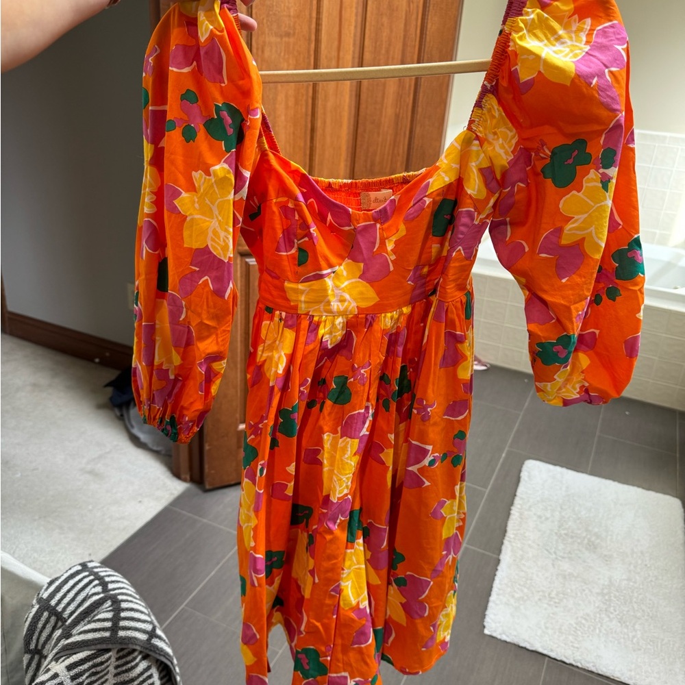 Vibrant Floral Dress with Puff Sleeves